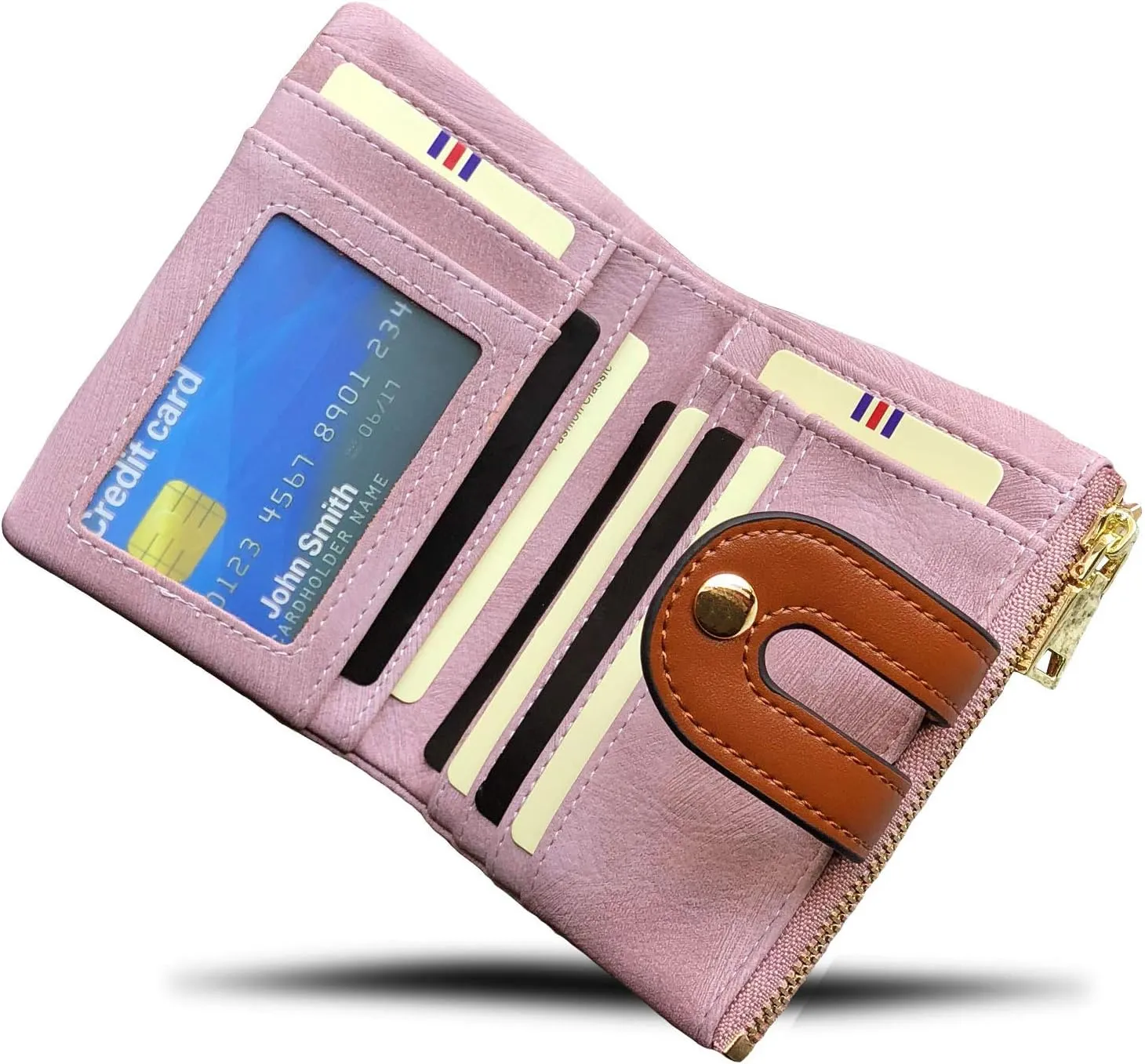 YOTOO TOPKULL Womens Wallets Bifold Leather Small Wallets for Women Mini Rfid Thin Billfolds Ladies Wallets Slim Compact with Zipper Coin Pocket (Pink)
