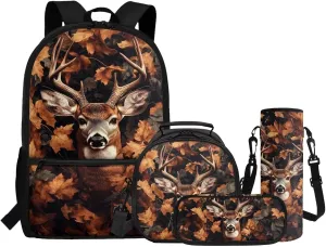 ZFRXIGN Camo Deer Backpack for Girls Back to School Bookbag with Lunch Bag Pencil Case and Cap Sleeve Toddler Elementary Travel 4 pack School Bag Sets Hunting Forest Brown