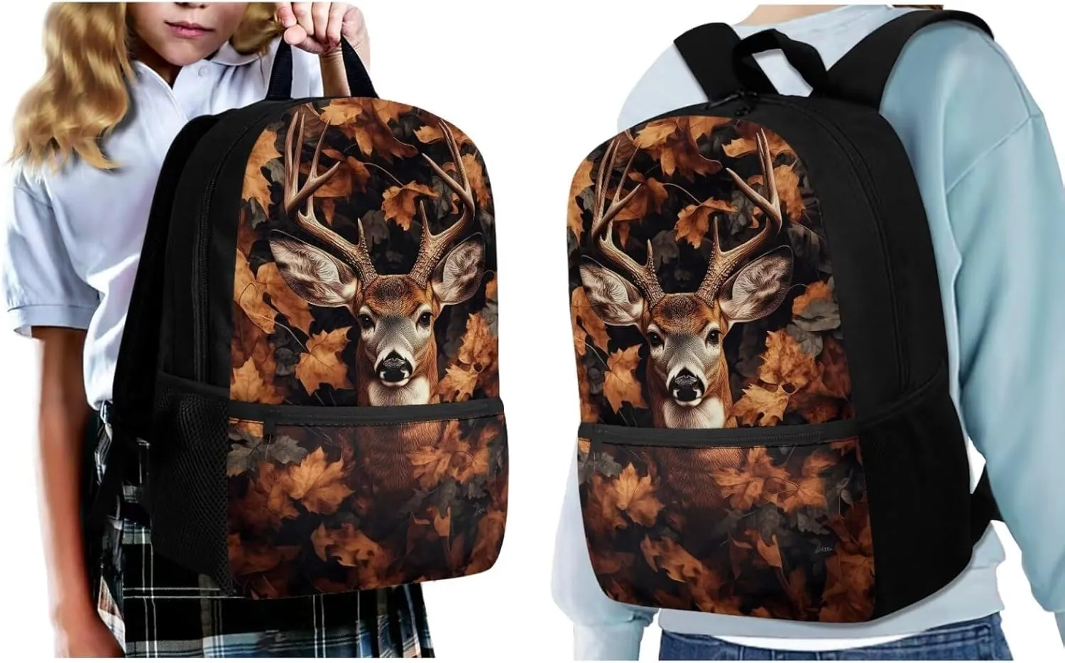 ZFRXIGN Camo Deer Backpack for Girls Back to School Bookbag with Lunch Bag Pencil Case and Cap Sleeve Toddler Elementary Travel 4 pack School Bag Sets Hunting Forest Brown