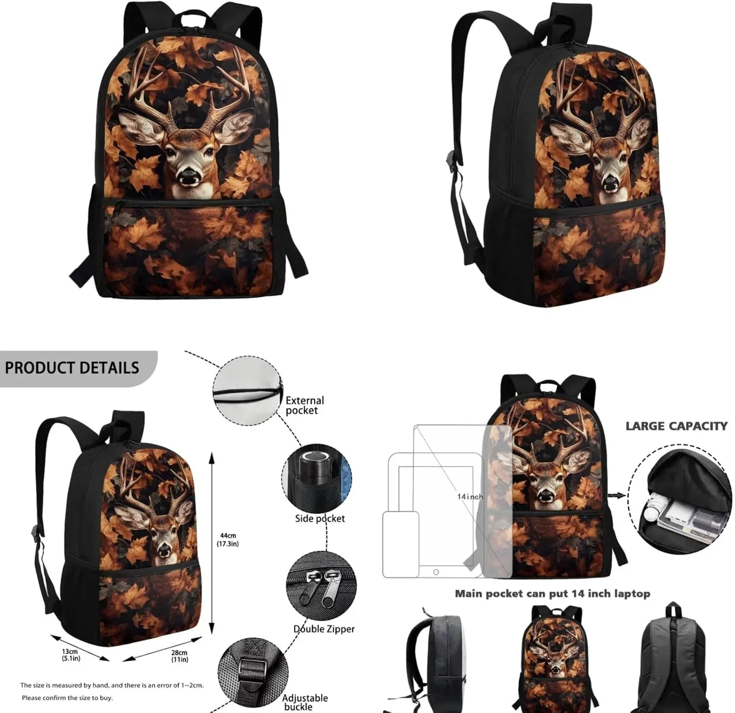 ZFRXIGN Camo Deer Backpack for Girls Back to School Bookbag with Lunch Bag Pencil Case and Cap Sleeve Toddler Elementary Travel 4 pack School Bag Sets Hunting Forest Brown