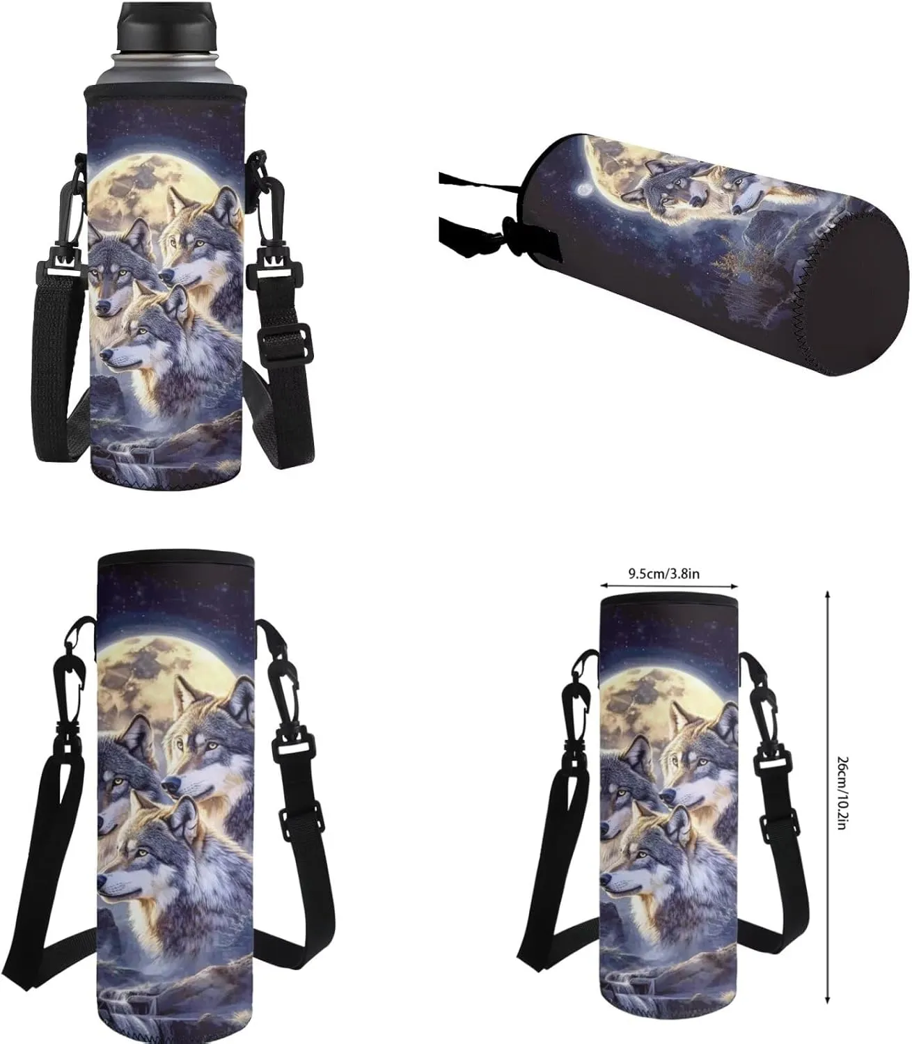 ZFRXIGN Wolf Moon Night Print Backpack for School Bookbag with Lunch Bag Zipper Pencil Case Cap Sleeve with Strap Elementary School Bag Set 17 Inch Backbag Front Pockets
