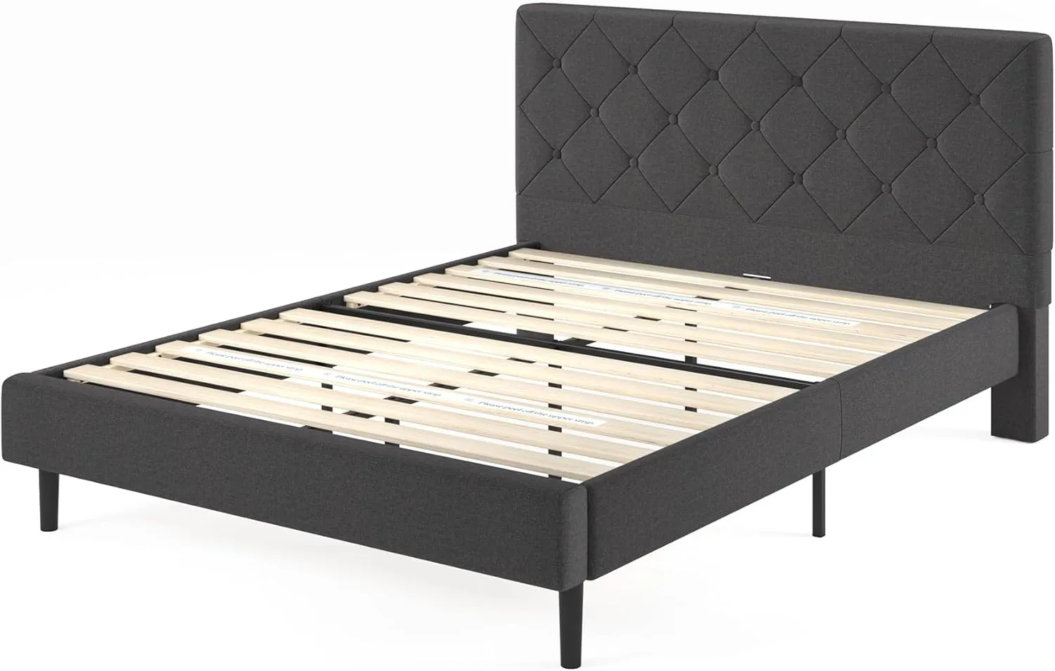 ZINUS King Shalini Upholstered Platform Bed Frame with Headboard [New WonderBox(TM) Version], Wooden Slat Support, No Box Spring Needed, Easy Assembly, Eco Friendly Packaging, Dark Grey