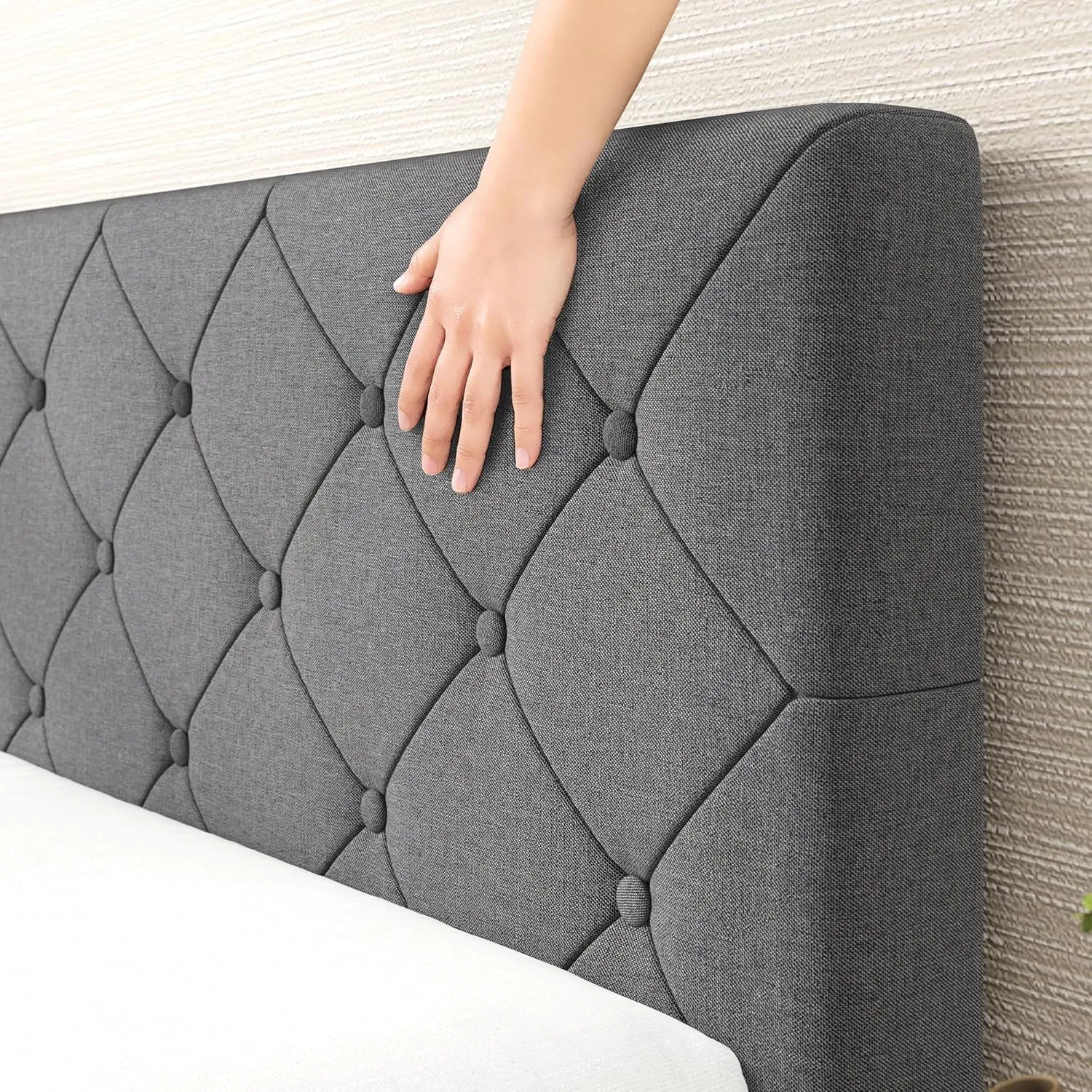 ZINUS King Shalini Upholstered Platform Bed Frame with Headboard [New WonderBox(TM) Version], Wooden Slat Support, No Box Spring Needed, Easy Assembly, Eco Friendly Packaging, Dark Grey