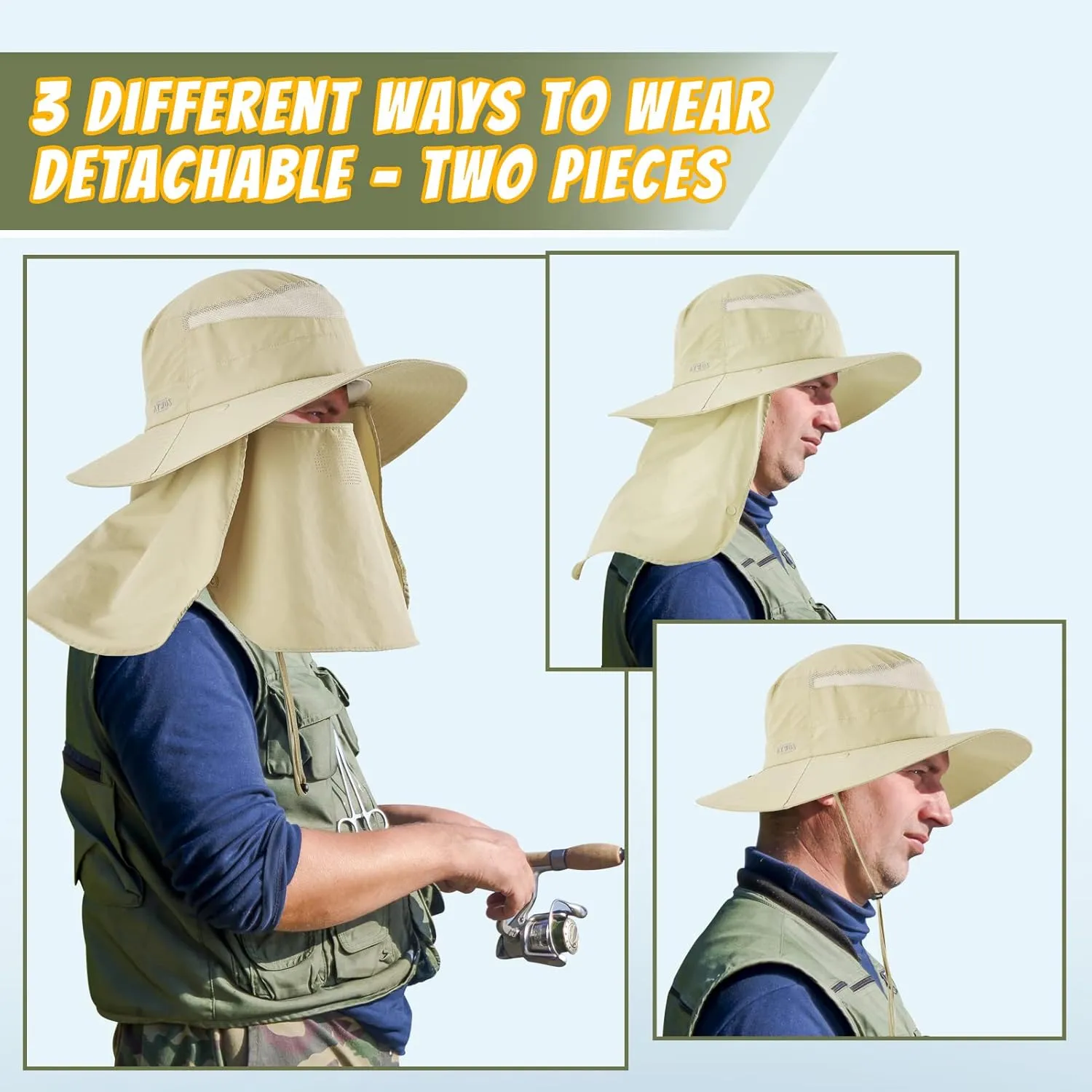 zowya Wide Brim Sun Hat with Face&Neck Cover,UPF50  Sun Protection Hiking Camping Fishing for Women,S/M