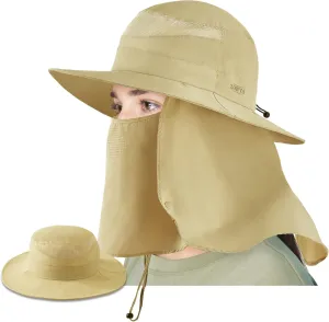 zowya Wide Brim Sun Hat with Face&Neck Cover,UPF50  Sun Protection Hiking Camping Fishing for Women,S/M
