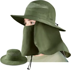 zowya Wide Brim Sun Hat with Face&Neck Cover,UPF50  Sun Protection Hiking Camping Fishing for Women,S/M