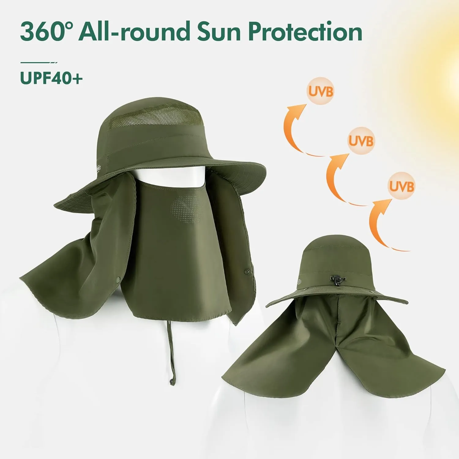 zowya Wide Brim Sun Hat with Face&Neck Cover,UPF50  Sun Protection Hiking Camping Fishing for Women,S/M