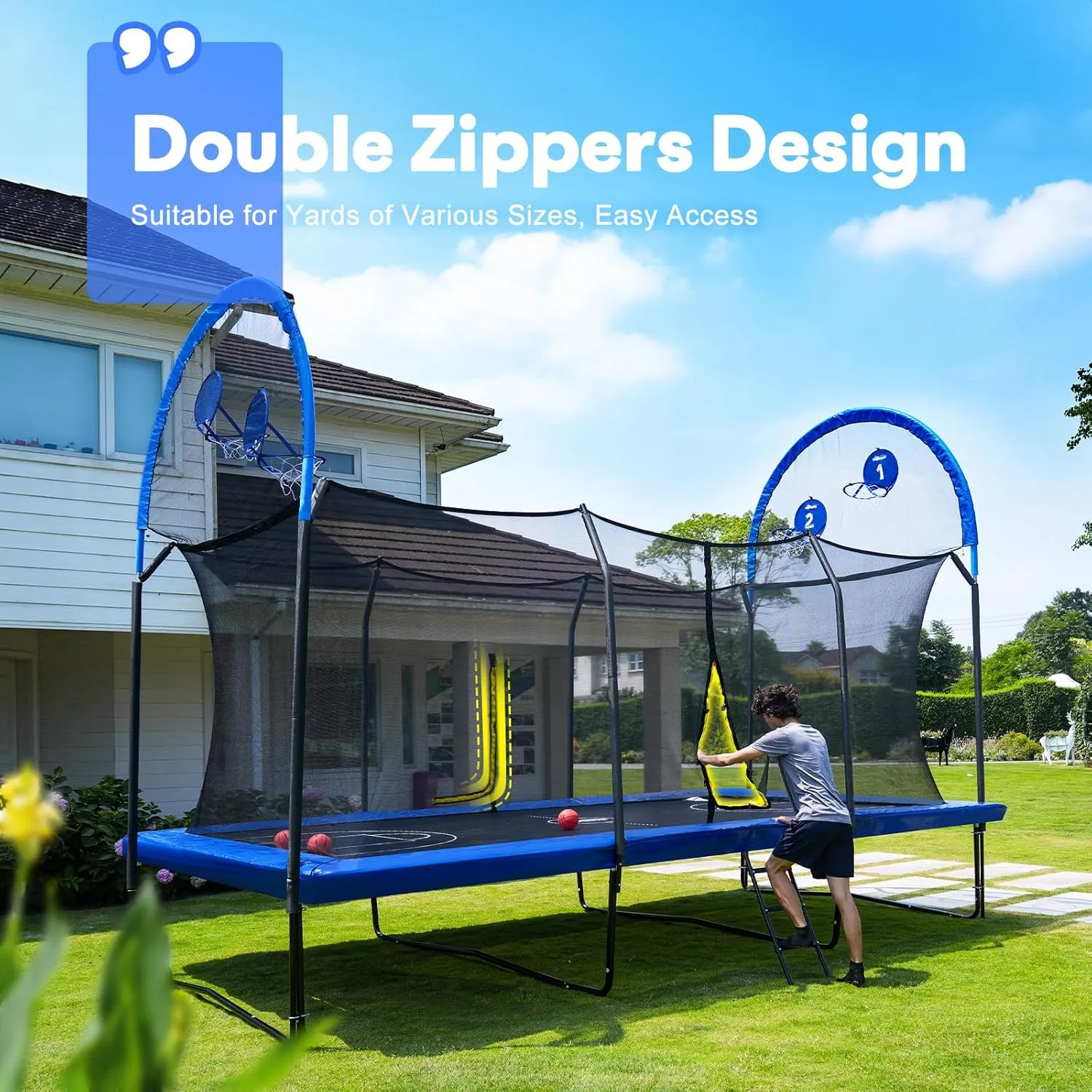 Zupapa 1500LBS Weight Capacity Rectangle Trampoline 10x17FT 9X15FT 8X14FT Outdoor Square Gymnastics Trampolines for Kids Adults Long Large Bid Rectangular Tumbling Trampolin