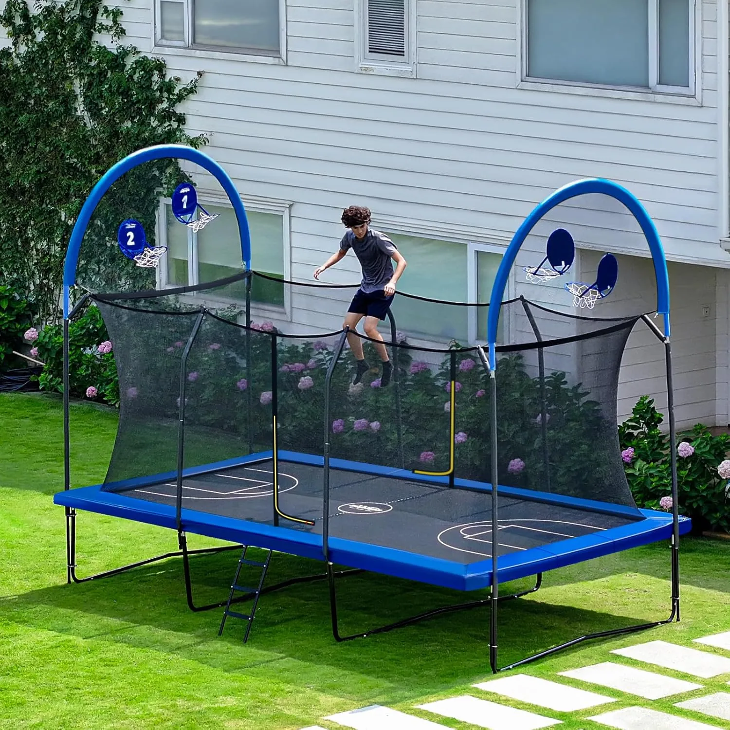 Zupapa 1500LBS Weight Capacity Rectangle Trampoline 10x17FT 9X15FT 8X14FT Outdoor Square Gymnastics Trampolines for Kids Adults Long Large Bid Rectangular Tumbling Trampolin